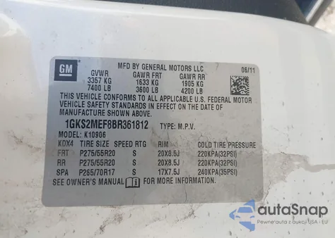 2011 GMC Yukon Xl 1500 Denali z USA, uszkodzony, nr VIN 1GKS2MEF8BR361812